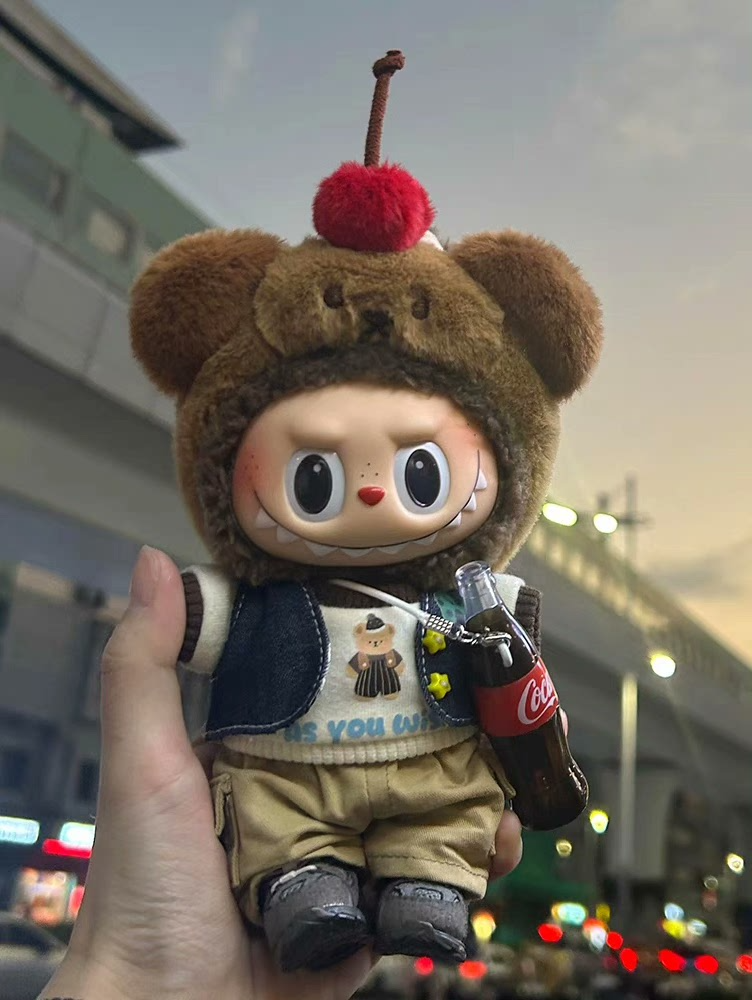 Charming Labubu Doll Outfit: Denim Vest, Cozy Sweater & Bear Headpiece for 17CM Dolls - Image 1