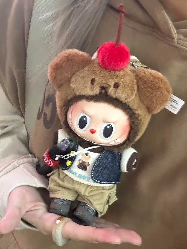 Charming Labubu Doll Outfit: Denim Vest, Cozy Sweater & Bear Headpiece for 17CM Dolls - Image 2