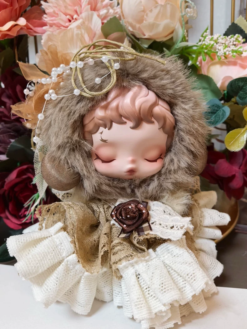Whimsical Skullpanda Doll Outfit: Lace Dress & Faux Fur Hood – Elegant Collectible for Enthusiasts - Image 1
