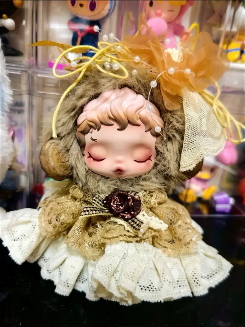 Whimsical Skullpanda Doll Outfit: Lace Dress & Faux Fur Hood – Elegant Collectible for Enthusiasts - Image 2