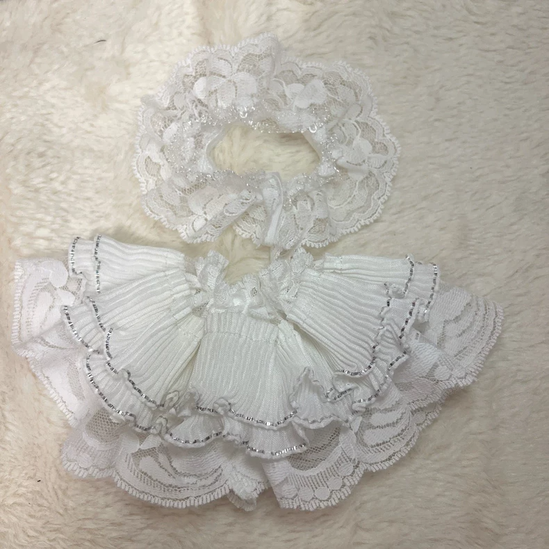 Whimsical Skullpanda Doll Outfit: Elegant Lace Headband & Ruffled Skirt for Collectors - Image 3
