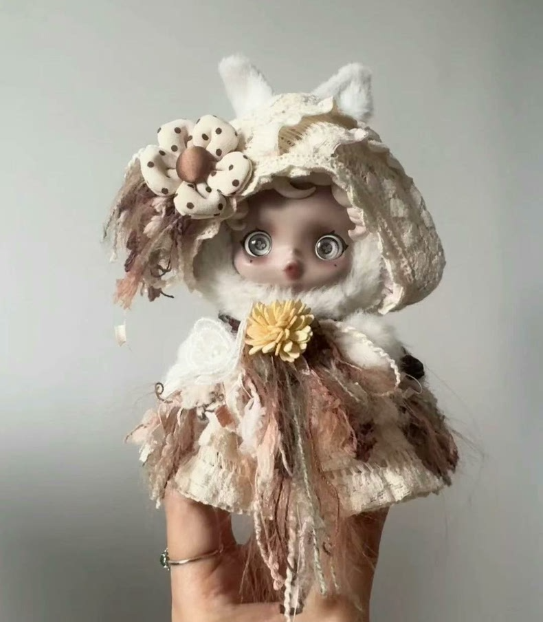 Enchanting Skullpanda Doll Outfit: Lace Bunny Ears & Floral Elegance - Image 1