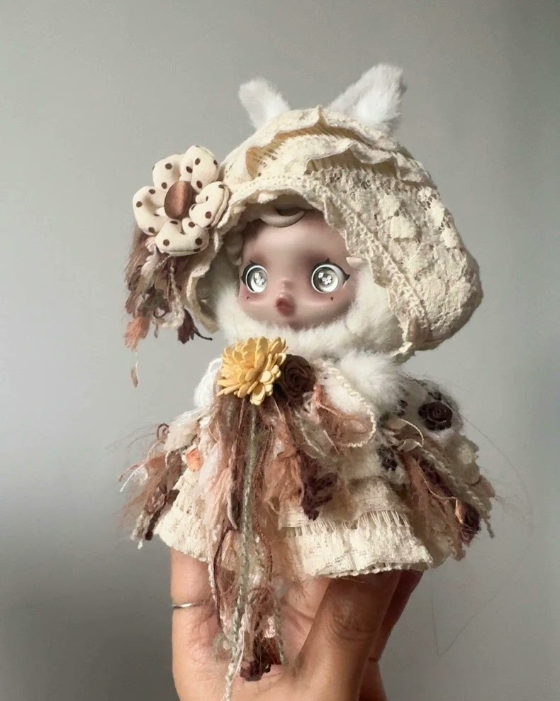 Enchanting Skullpanda Doll Outfit: Lace Bunny Ears & Floral Elegance - Image 3