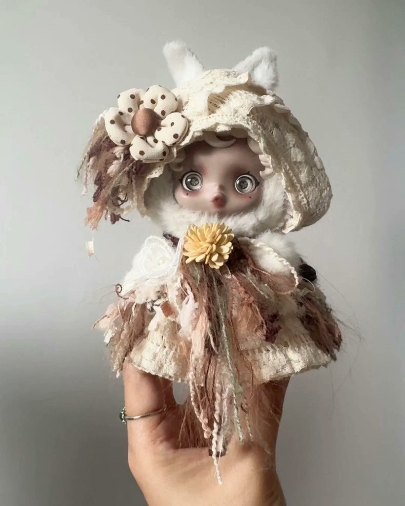 Enchanting Skullpanda Doll Outfit: Lace Bunny Ears & Floral Elegance - Image 4