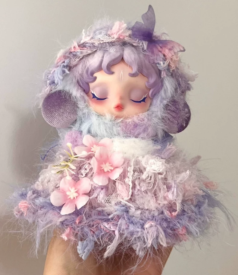 Lavender & Blush Pink Skullpanda Doll Outfit - Plush Floral Embellished Elegance for Collectors - Image 1
