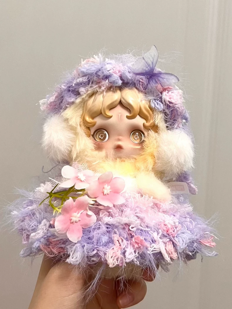 Lavender & Blush Pink Skullpanda Doll Outfit - Plush Floral Embellished Elegance for Collectors - Image 2
