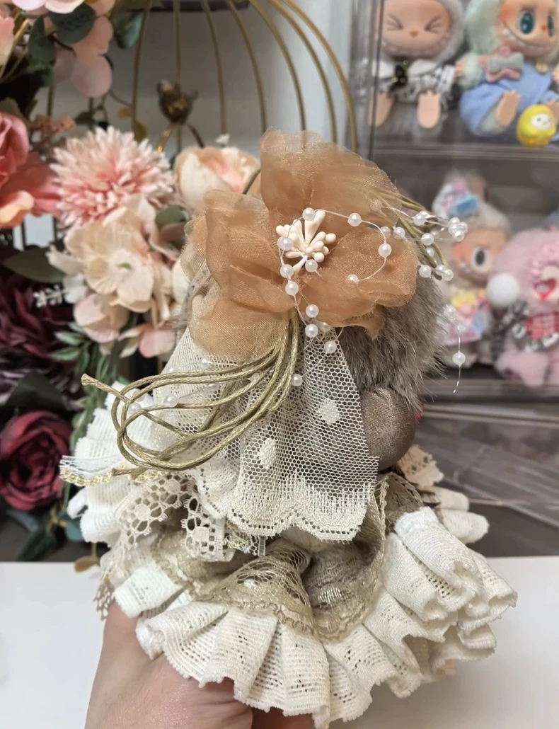 Whimsical Skullpanda Doll Outfit – Elegant Lace & Plush Ensemble with Floral Accents - Image 2