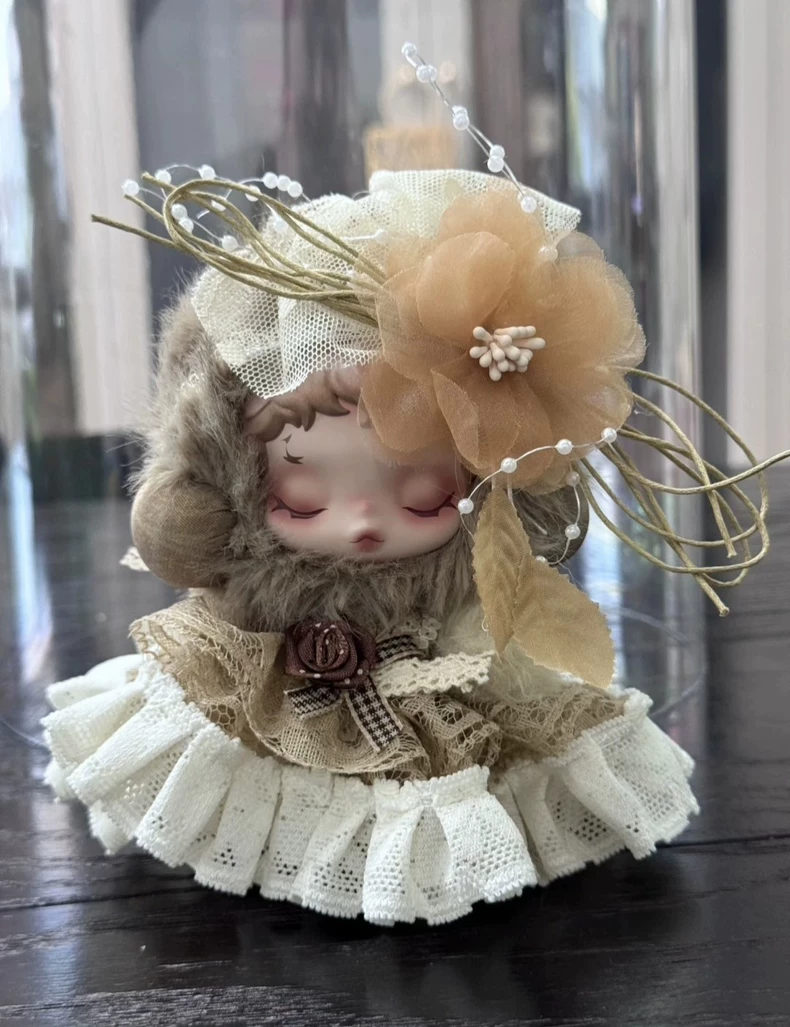 Whimsical Skullpanda Doll Outfit – Elegant Lace & Plush Ensemble with Floral Accents - Image 3