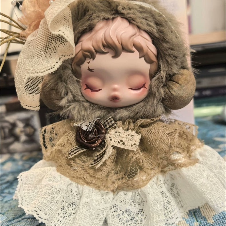 Whimsical Skullpanda Doll Outfit – Elegant Lace & Plush Ensemble with Floral Accents - Image 4