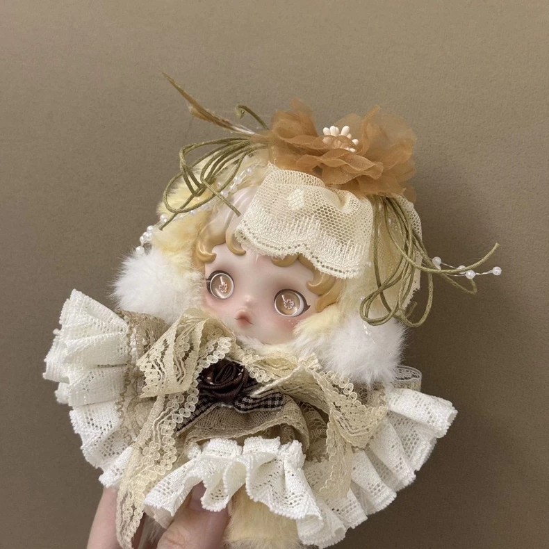 Whimsical Skullpanda Doll Outfit – Elegant Lace & Plush Ensemble with Floral Accents - Image 6