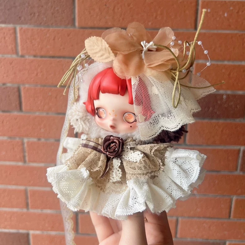 Whimsical Skullpanda Doll Outfit – Elegant Lace & Plush Ensemble with Floral Accents - Image 7
