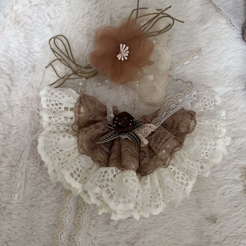 Whimsical Skullpanda Doll Outfit – Elegant Lace & Plush Ensemble with Floral Accents - Image 8