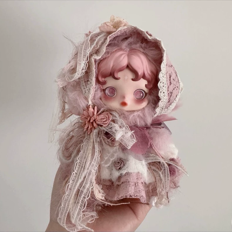 Exquisite Skullpanda Doll Outfit: Elegant Whimsy in Soft Pink & White Lace - Image 1