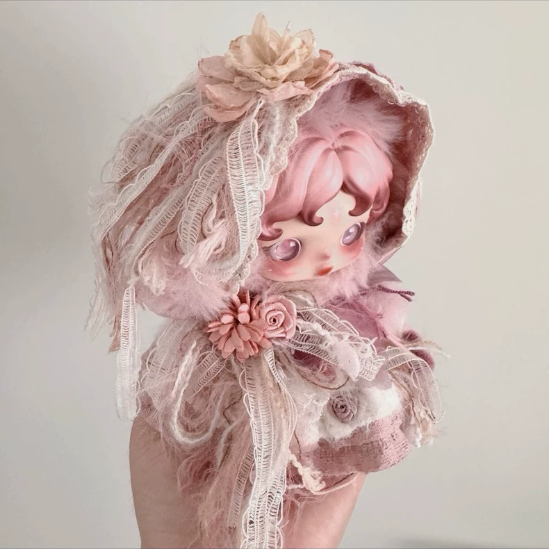 Exquisite Skullpanda Doll Outfit: Elegant Whimsy in Soft Pink & White Lace - Image 2