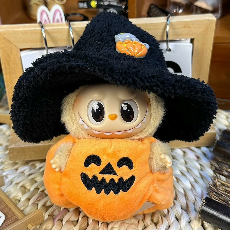 Charming Halloween Labubu Outfit: Pumpkin Suit & Witch Hat for 17cm Dolls – Festive & Handcrafted - Image 2