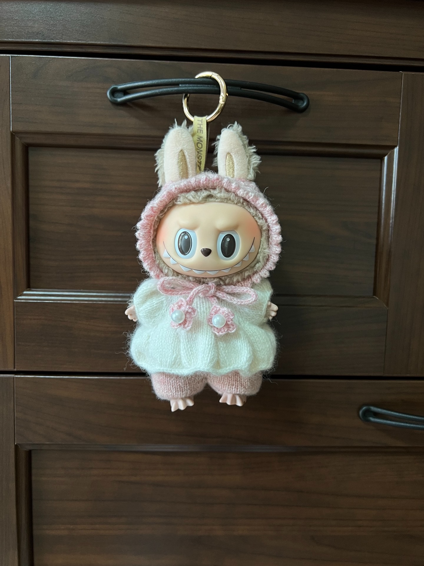 Adorable Labubu Doll Outfit – Cozy Knit Dress & Pearl Hat Set for Collectors - Image 1