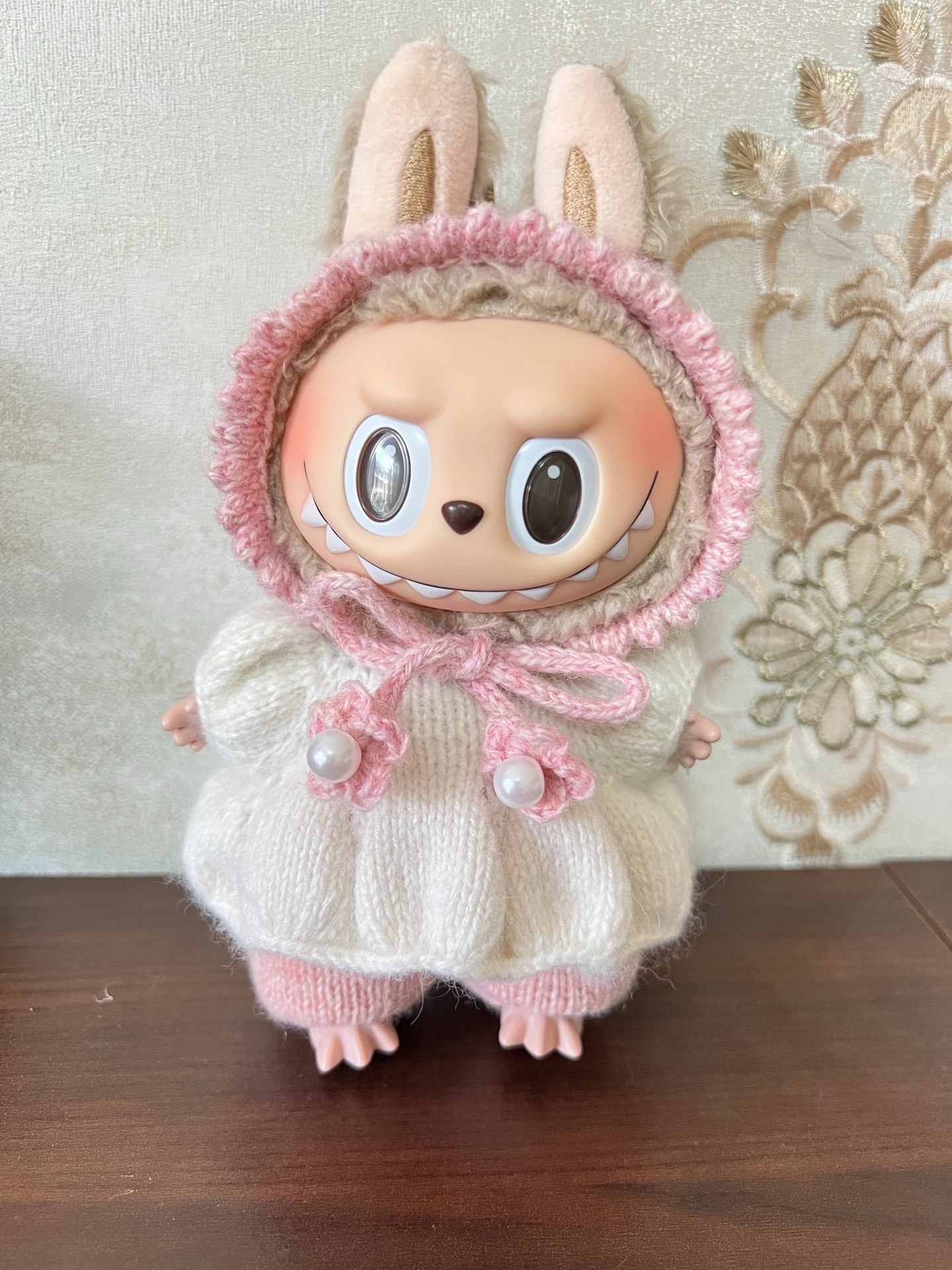 Adorable Labubu Doll Outfit – Cozy Knit Dress & Pearl Hat Set for Collectors - Image 3