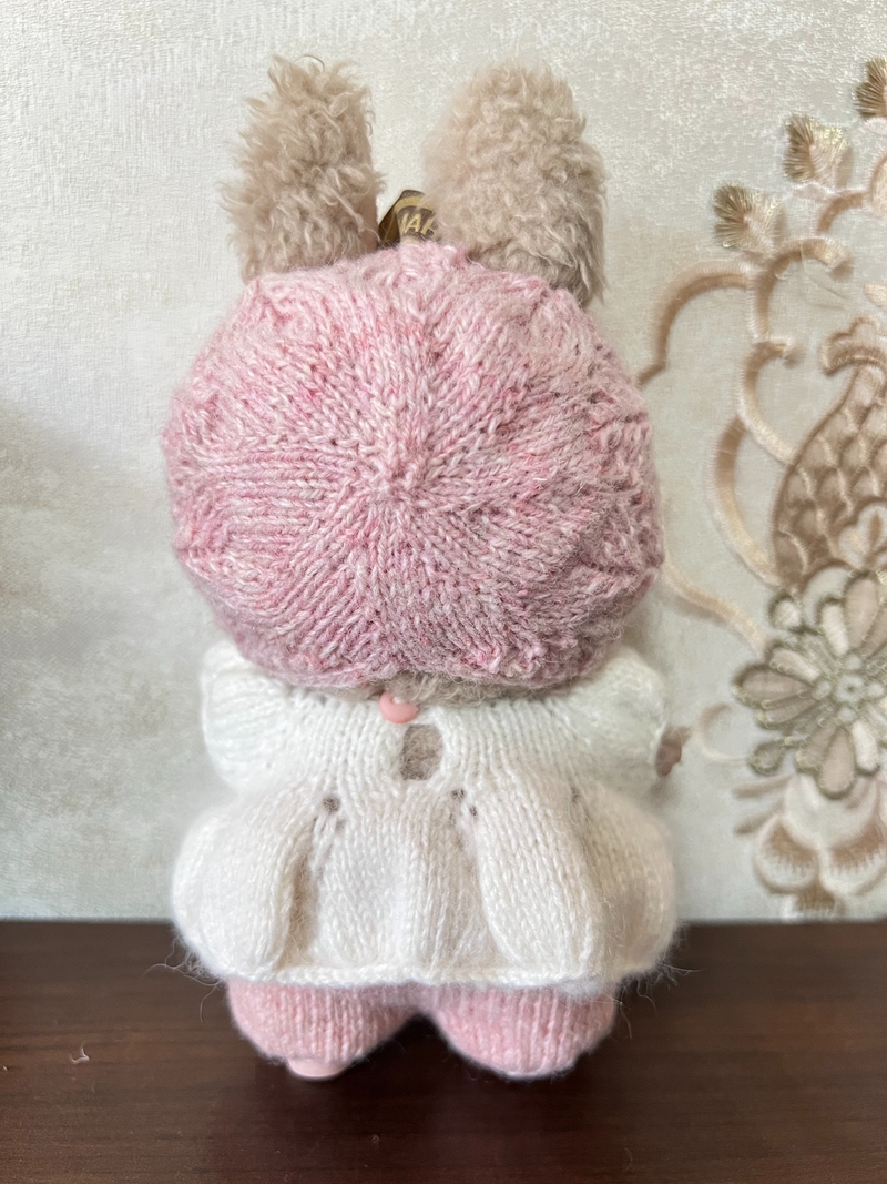 Adorable Labubu Doll Outfit – Cozy Knit Dress & Pearl Hat Set for Collectors - Image 4