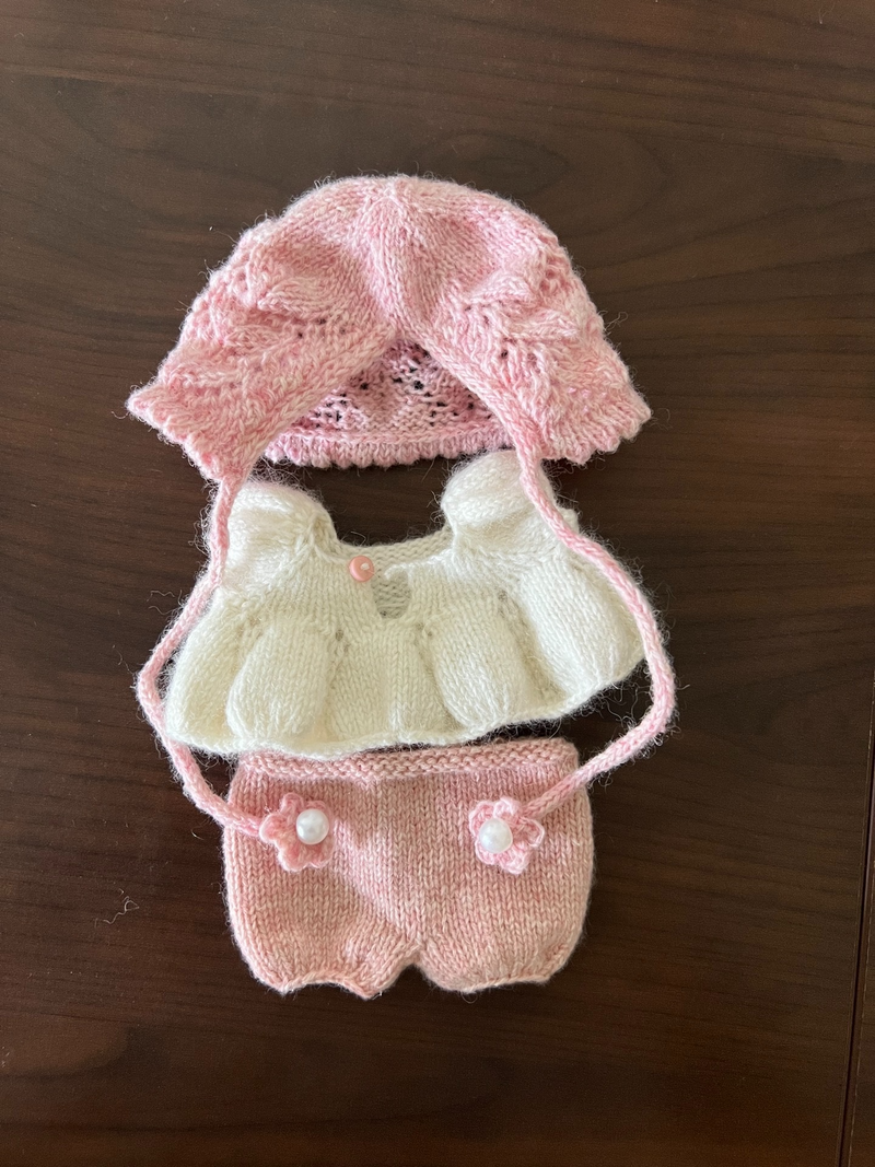 Adorable Labubu Doll Outfit – Cozy Knit Dress & Pearl Hat Set for Collectors - Image 6
