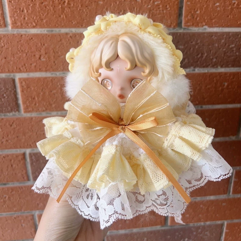Elegant Skullpanda Doll Outfit: Pastel Lace Ensemble with Fluffy Headpiece - Image 1