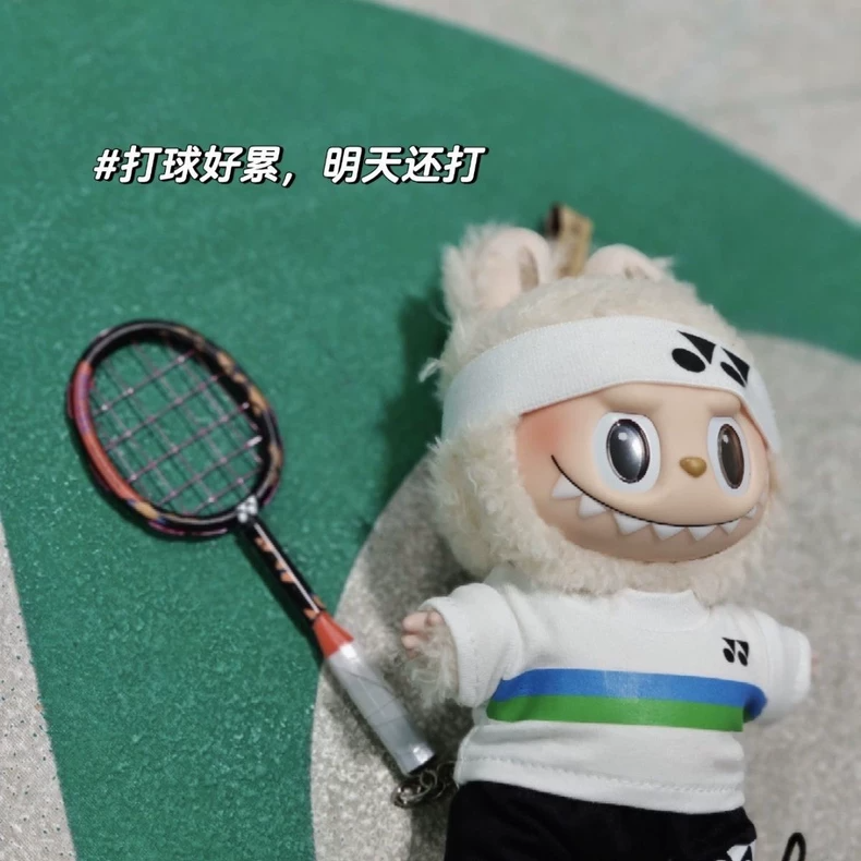 Sporty Labubu Tennis Outfit – Striped Shirt, Shorts & Accessories for 17cm Dolls - Image 3