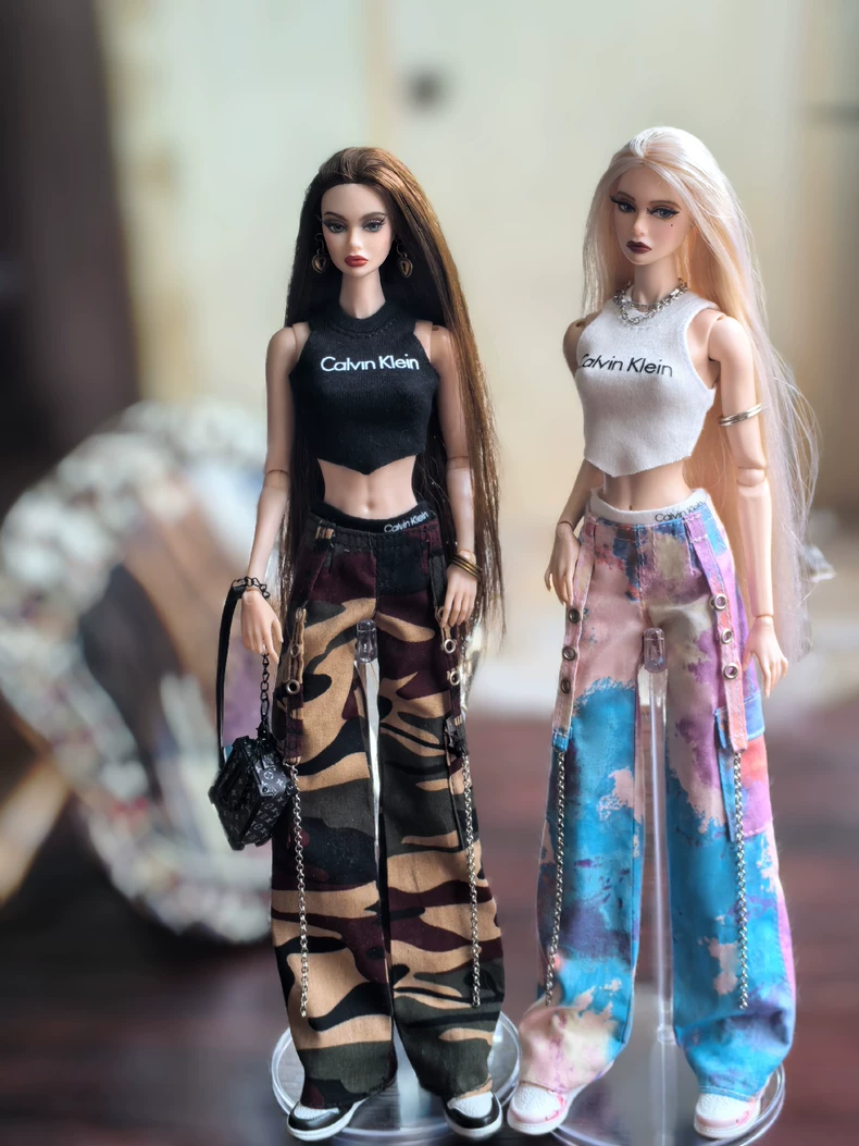 Modern BJD 1/6 Outfit: 2 Styles - Camo & Tie-Dye Streetwear Set w/ Bag & Sneakers - Image 1