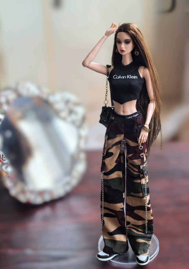 Modern BJD 1/6 Outfit: 2 Styles - Camo & Tie-Dye Streetwear Set w/ Bag & Sneakers - Image 3