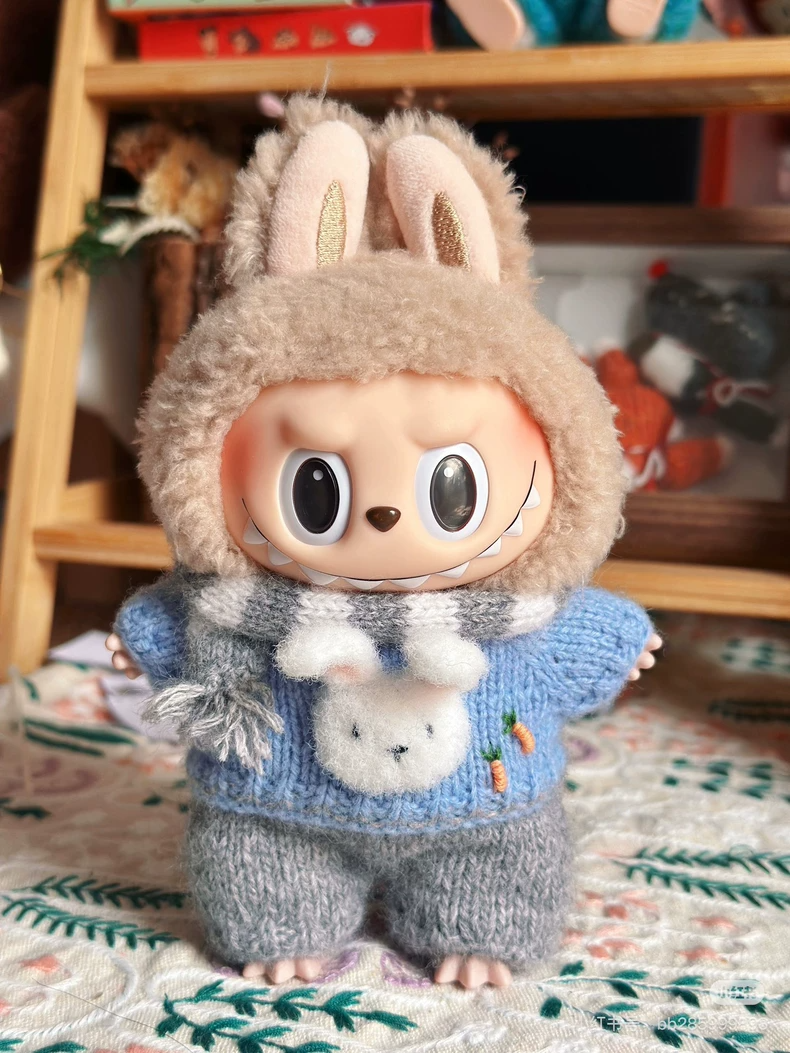 Charming LABUBU Seasonal Outfit – Cozy Cardigan, Overalls & Butterfly Knot Accessory for Collectors - Image 1