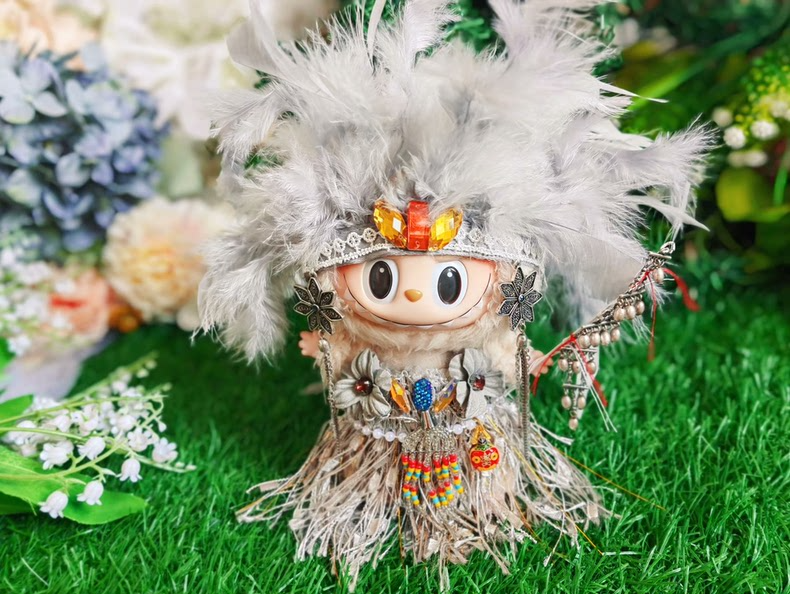 Mystical High Priestess LABUBU Outfit – Enchanted Forest Guardian with Gemstones & Feathers - Image 1