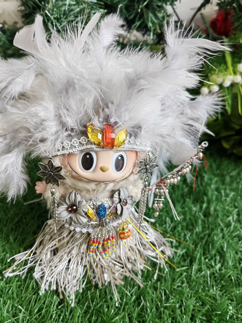 Mystical High Priestess LABUBU Outfit – Enchanted Forest Guardian with Gemstones & Feathers - Image 2