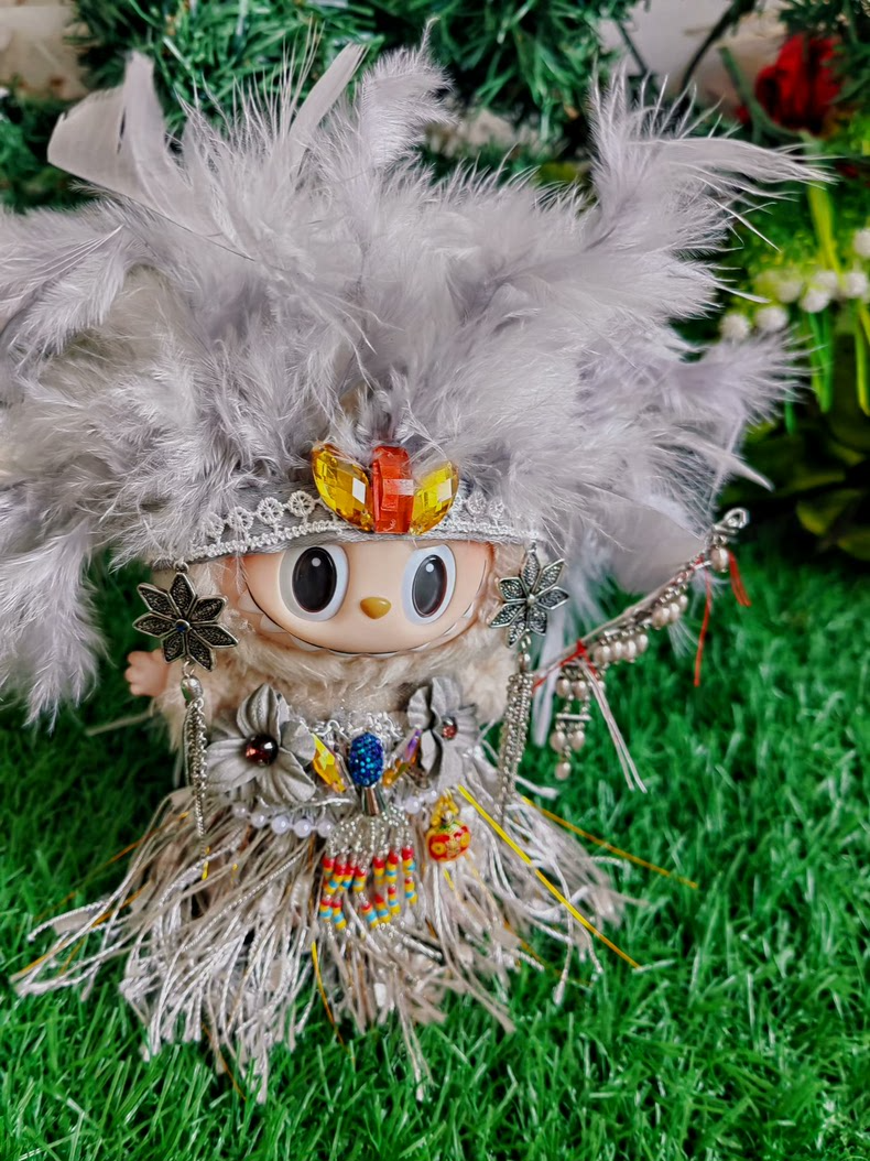 Mystical High Priestess LABUBU Outfit – Enchanted Forest Guardian with Gemstones & Feathers - Image 3