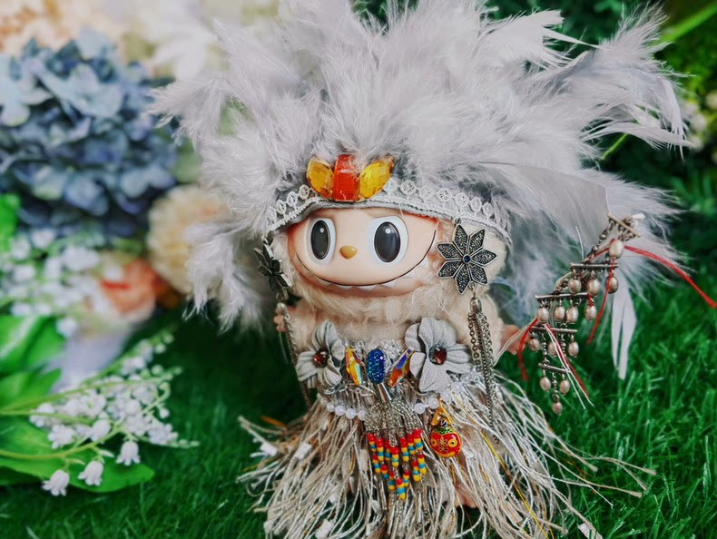 Mystical High Priestess LABUBU Outfit – Enchanted Forest Guardian with Gemstones & Feathers - Image 4