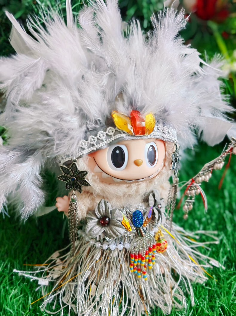 Mystical High Priestess LABUBU Outfit – Enchanted Forest Guardian with Gemstones & Feathers - Image 5