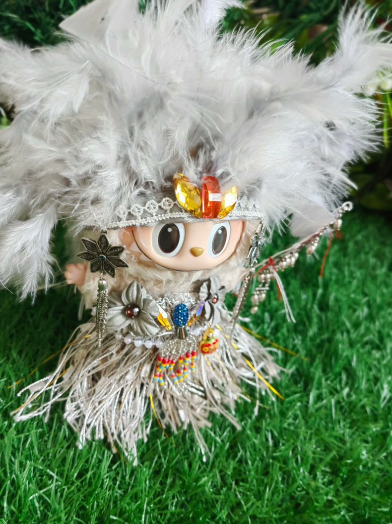 Mystical High Priestess LABUBU Outfit – Enchanted Forest Guardian with Gemstones & Feathers - Image 9