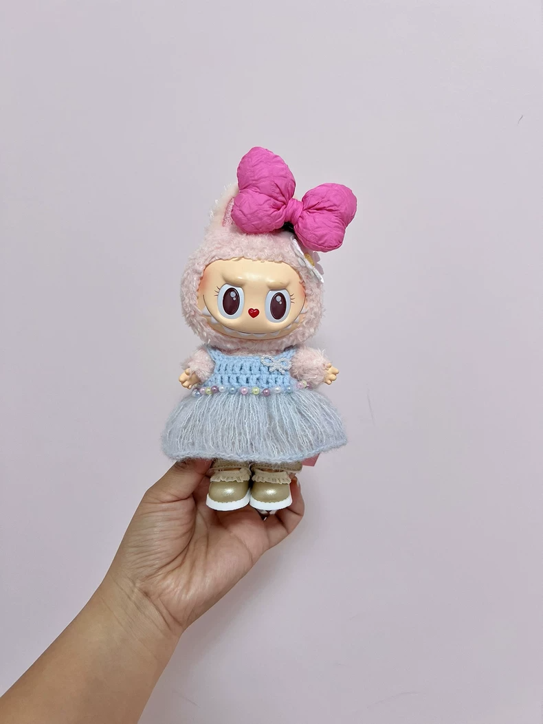 Charming Labubu Princess Dress Outfit – Handmade Knit Sweater & Fluffy Skirt in Pink, Gray, Purple, White - Image 1