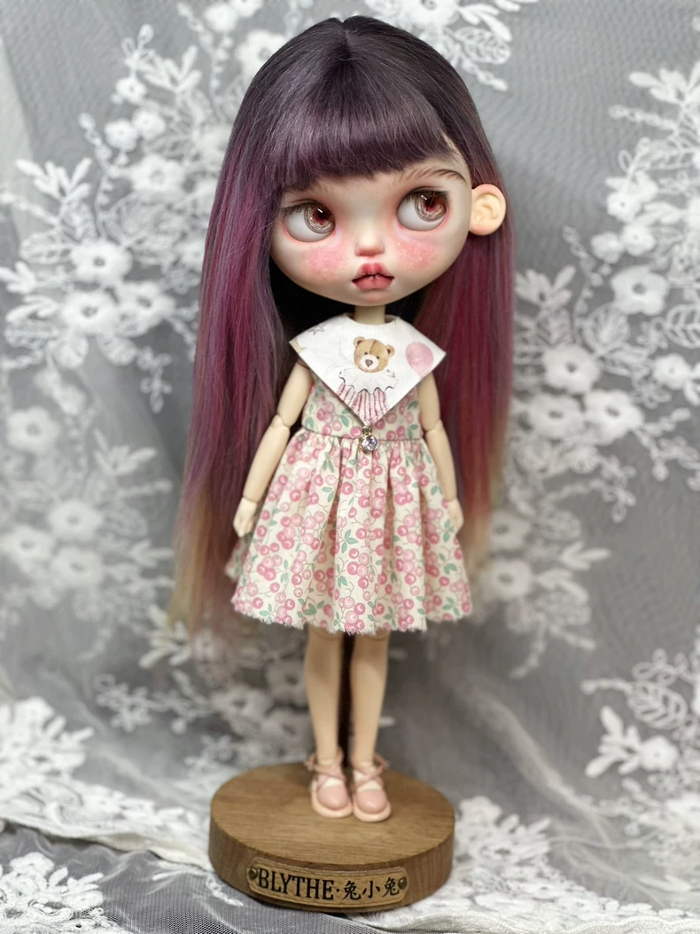 Charming Cherry Blythe Doll Dress with Teddy Bear Collar – Fits ob22, ob24, az Bodies - Image 2