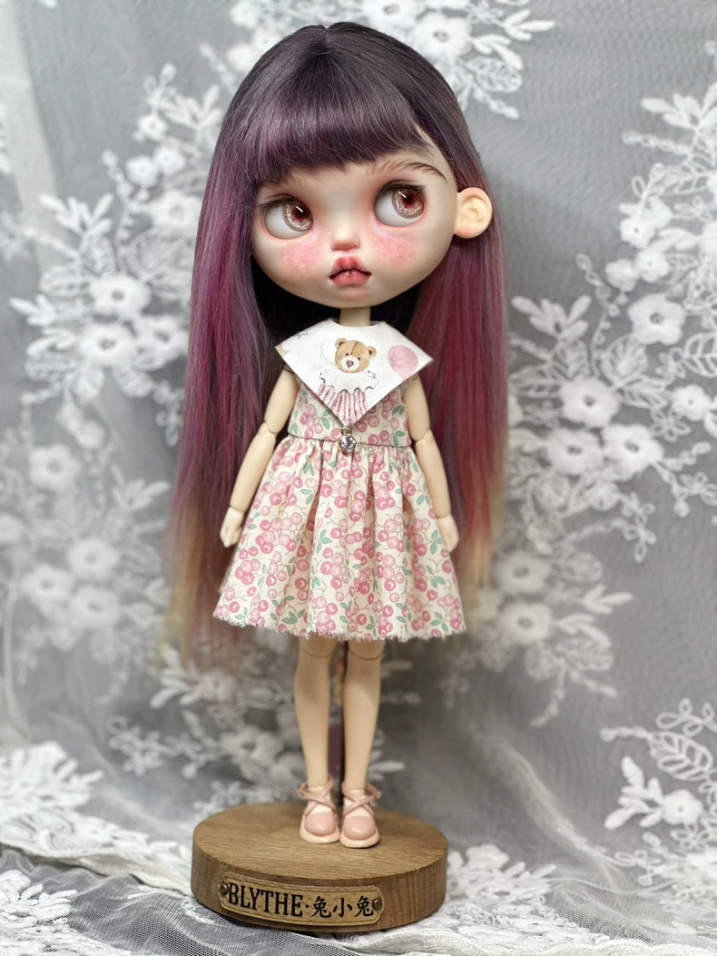 Charming Cherry Blythe Doll Dress with Teddy Bear Collar – Fits ob22, ob24, az Bodies - Image 3