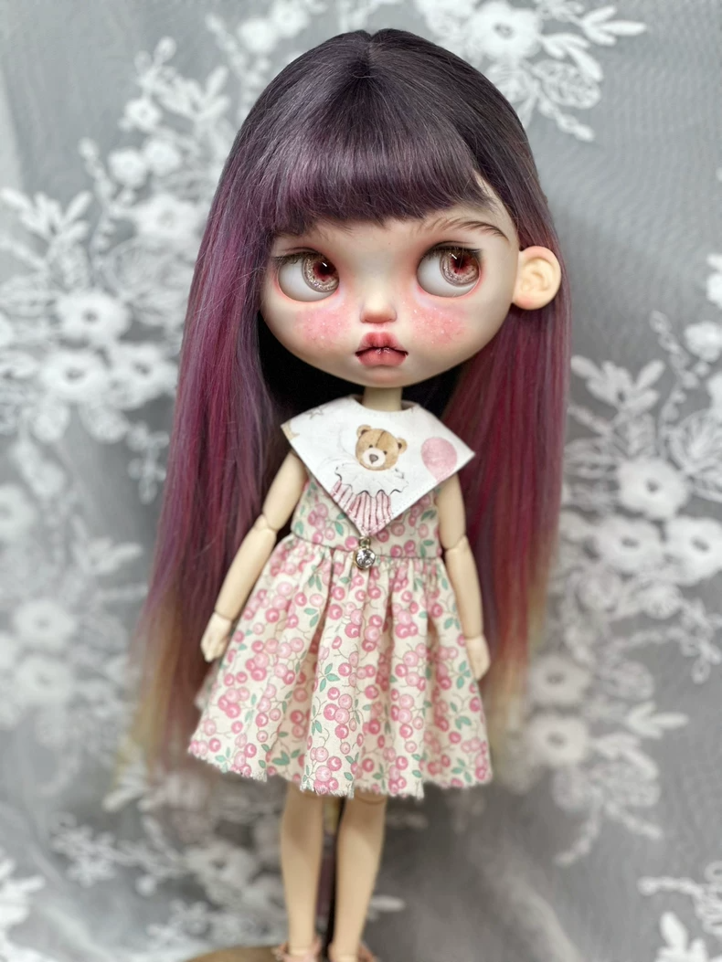 Charming Cherry Blythe Doll Dress with Teddy Bear Collar – Fits ob22, ob24, az Bodies - Image 4