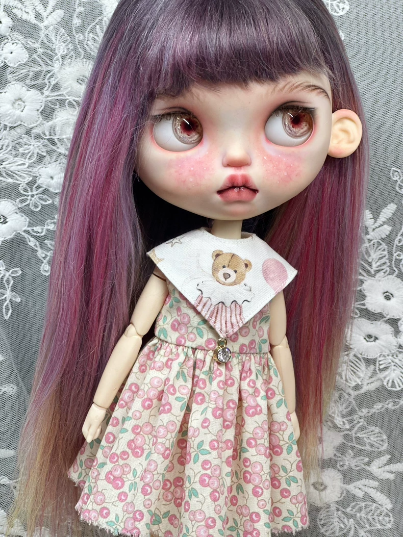 Charming Cherry Blythe Doll Dress with Teddy Bear Collar – Fits ob22, ob24, az Bodies - Image 5