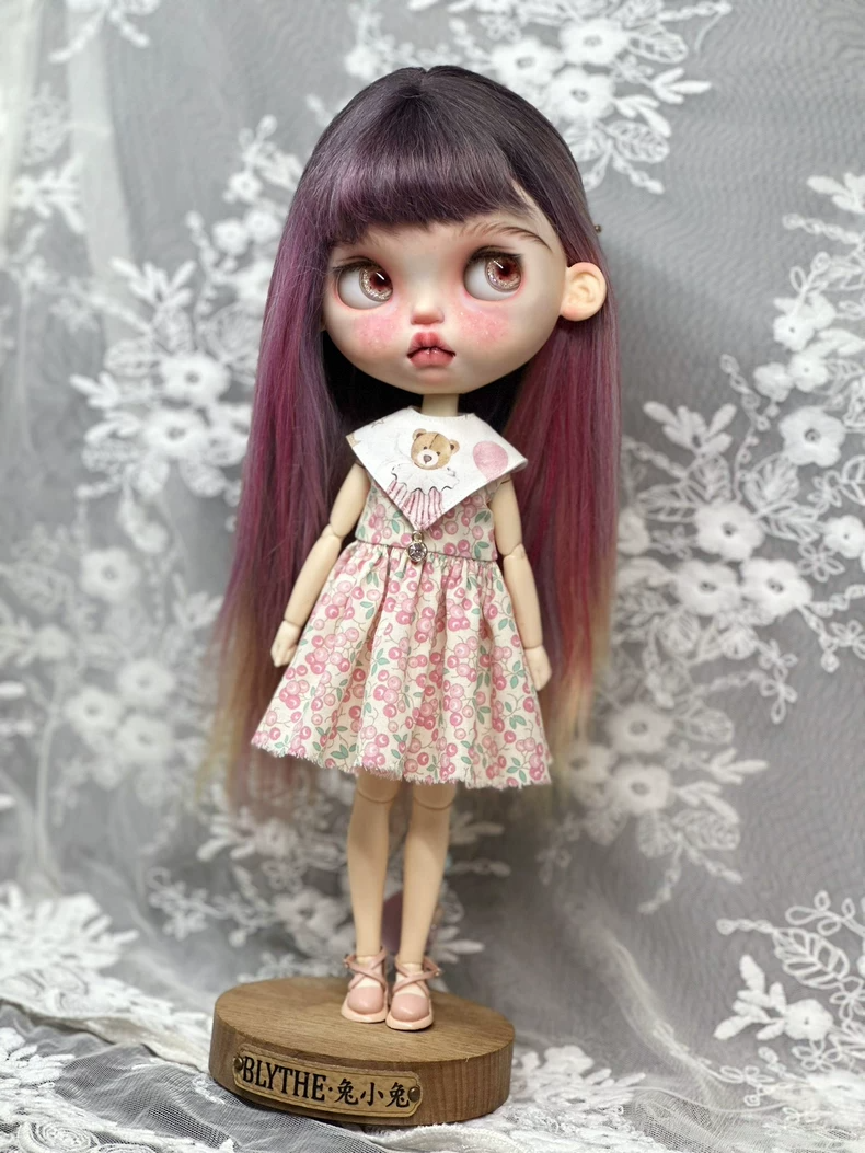 Charming Cherry Blythe Doll Dress with Teddy Bear Collar – Fits ob22, ob24, az Bodies - Image 6