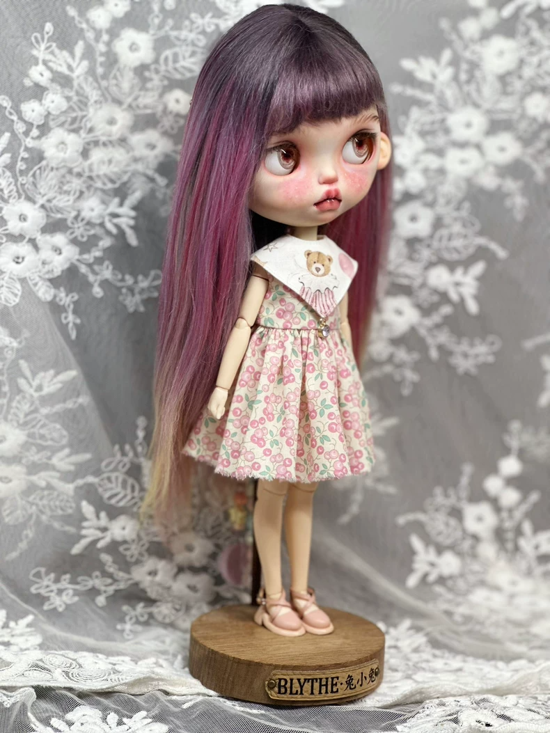 Charming Cherry Blythe Doll Dress with Teddy Bear Collar – Fits ob22, ob24, az Bodies - Image 7