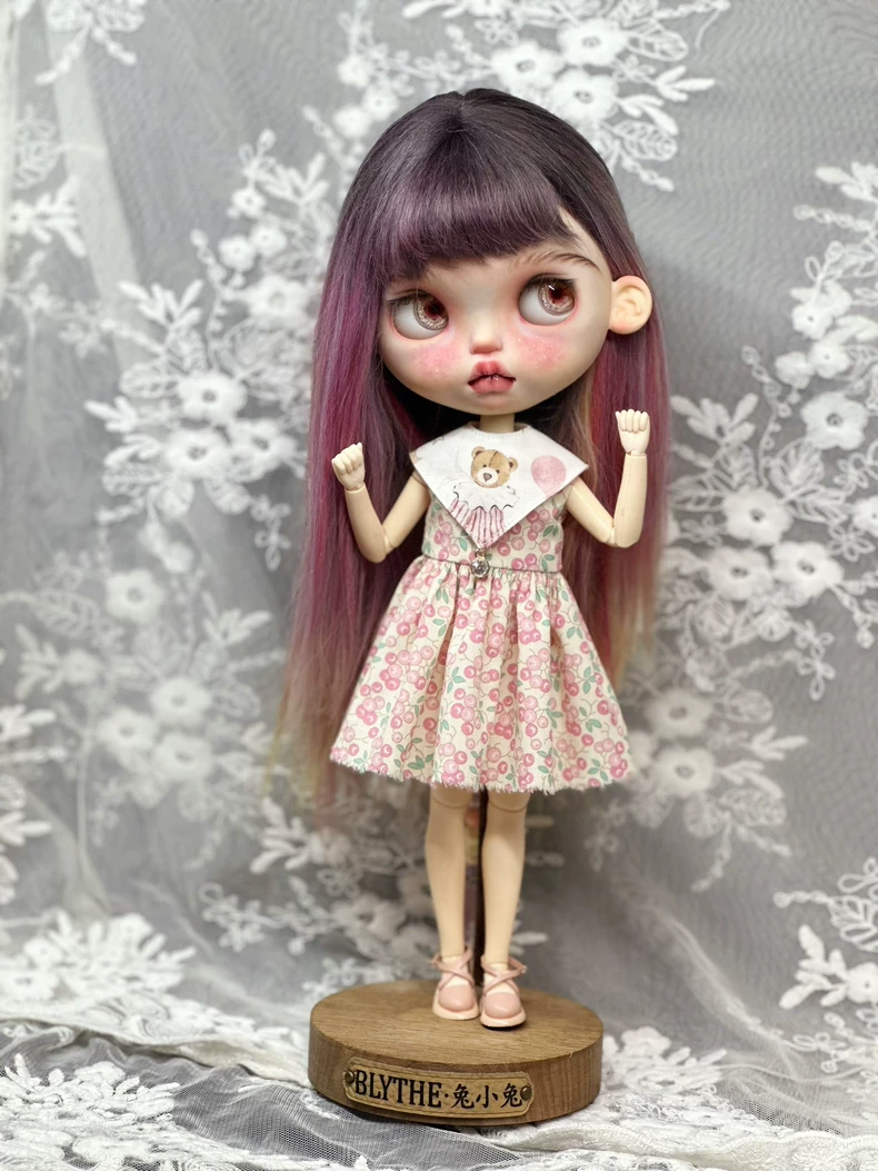Charming Cherry Blythe Doll Dress with Teddy Bear Collar – Fits ob22, ob24, az Bodies - Image 9