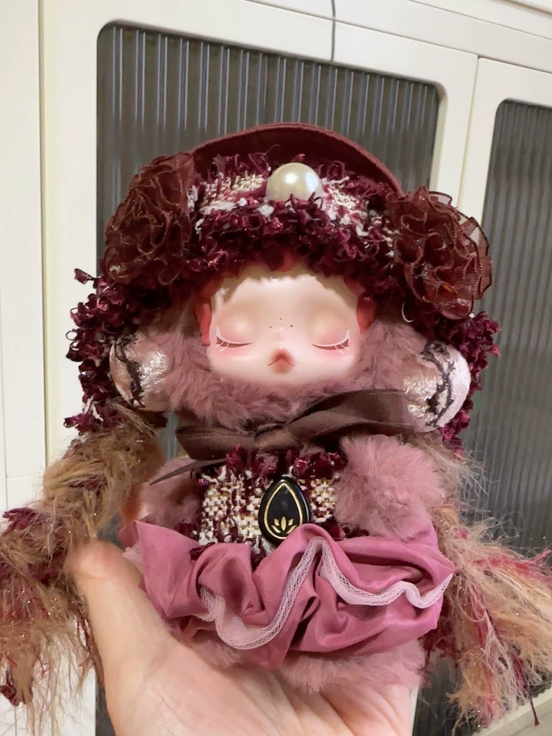 Vintage Skullpanda Outfit: Handcrafted Burgundy Elegance with Beadwork & Fur - Image 1