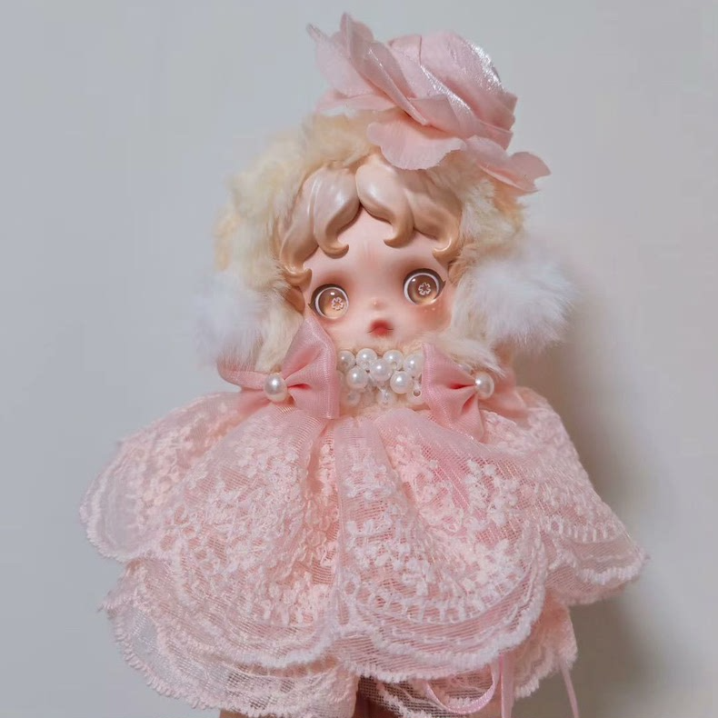 Whimsical Skullpanda Lace Outfit – Pastel Elegance with Pearls & Faux Fur | Collector’s Dream - Image 2