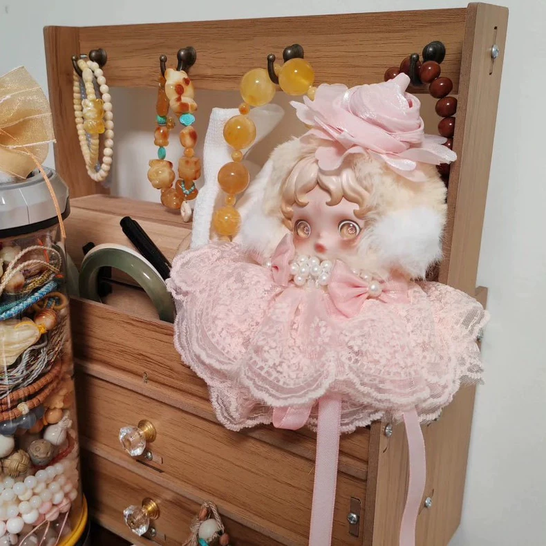 Whimsical Skullpanda Lace Outfit – Pastel Elegance with Pearls & Faux Fur | Collector’s Dream - Image 3