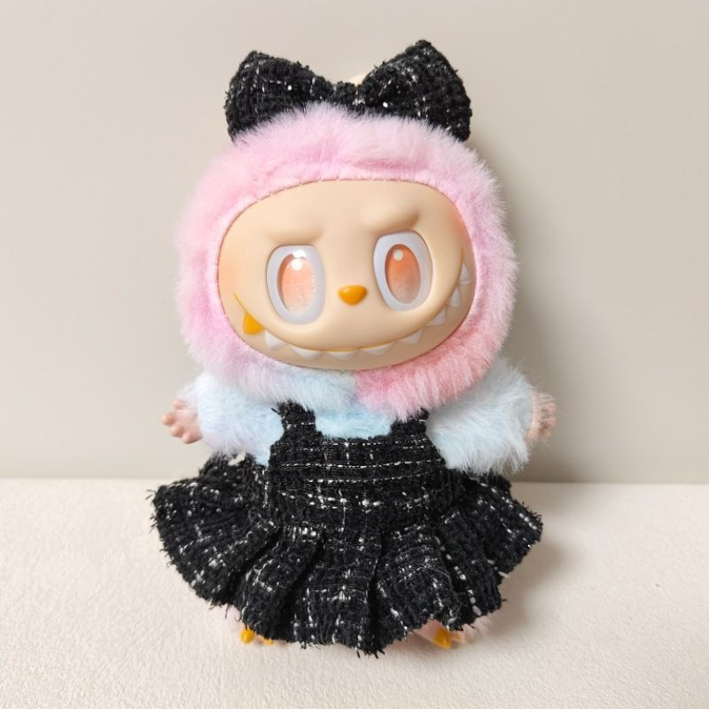 Charming Labubu Doll Outfit: Butterfly Knot Headband & Printed Dress for 17cm Dolls – Blue, Beige & Pink Styles - Image 4