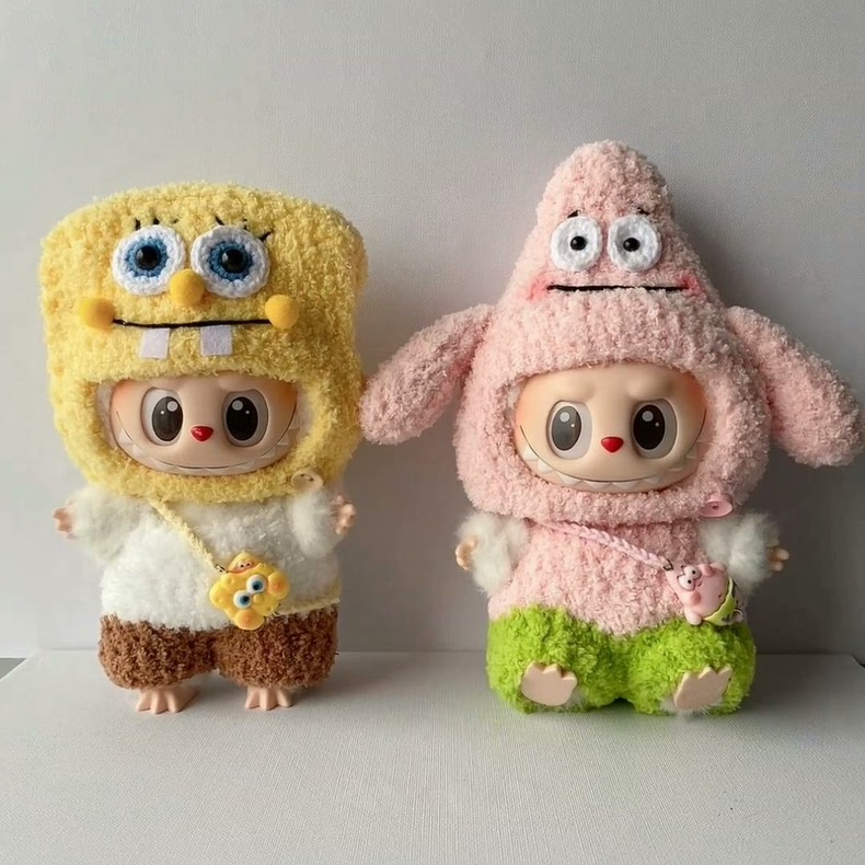 Adorable Labubu SpongeBob & Patrick Outfit – Plush Knit Set for Cuddly Fun & Collectible Charm - Image 1