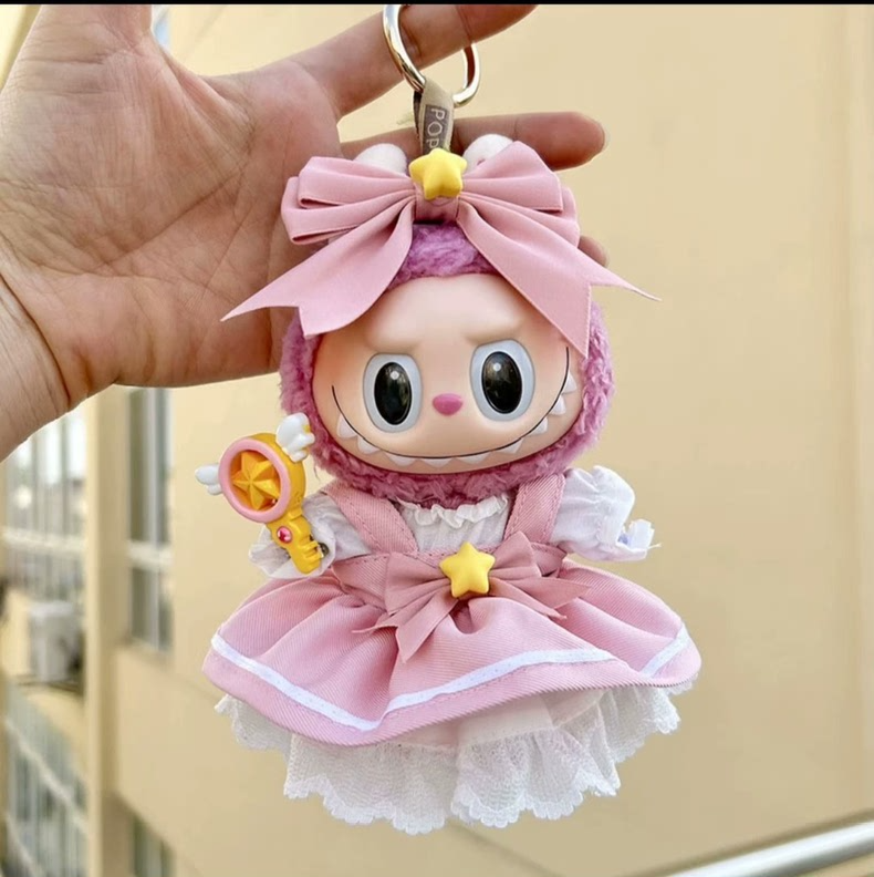 Enchanting Labubu Doll Outfit: Whimsical Pink Dress with Hand Cane & Delicate Details - Image 3