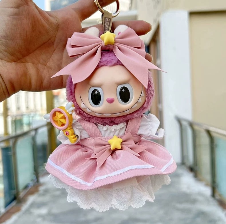 Enchanting Labubu Doll Outfit: Whimsical Pink Dress with Hand Cane & Delicate Details - Image 4