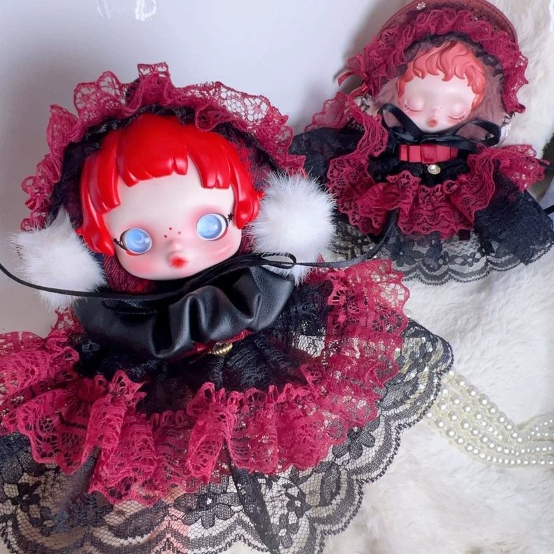 Skullpanda Red & Black Lace Plush Outfit - Fashion-Forward Elegance with Detachable Accessories & Warm Comfort - Image 2